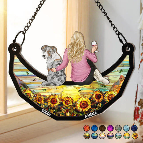 Người Yêu Chó - Chó Ngủ Trên Mặt Trăng - Suncatcher Cá Nhân 