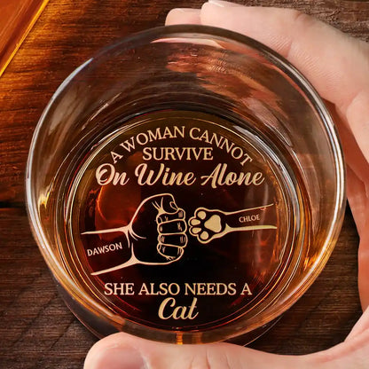 A Man Cannot Survive On Wine Alone He Also Needs A Dog Cat - Personalized Engraved Whiskey Glass