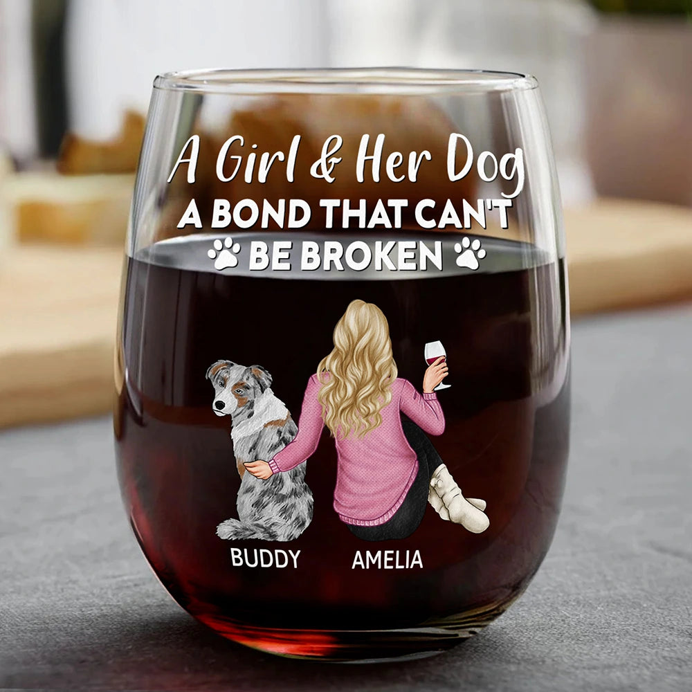 A Bond That Can't Be Broken Dog Mom Dog Dad Pet Lovers - Personalized Stemless Wine Glass