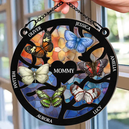 Birth Month Butterflies Nana Mom - Personalized Window Hanging Suncatcher Ornament