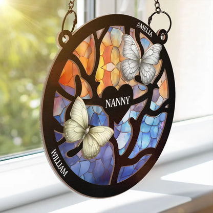 Birth Month Butterflies Nana Mom - Personalized Window Hanging Suncatcher Ornament