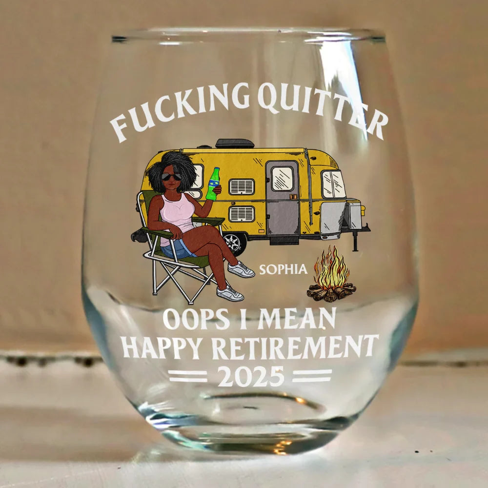 Oops I Mean Happy Retirement Camping - Personalized Stemless Wine Glass