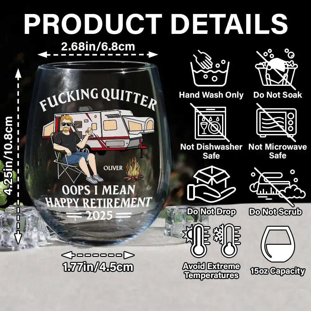 Oops I Mean Happy Retirement Camping - Personalized Stemless Wine Glass
