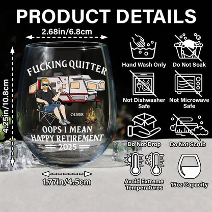 Oops I Mean Happy Retirement Camping - Personalized Stemless Wine Glass