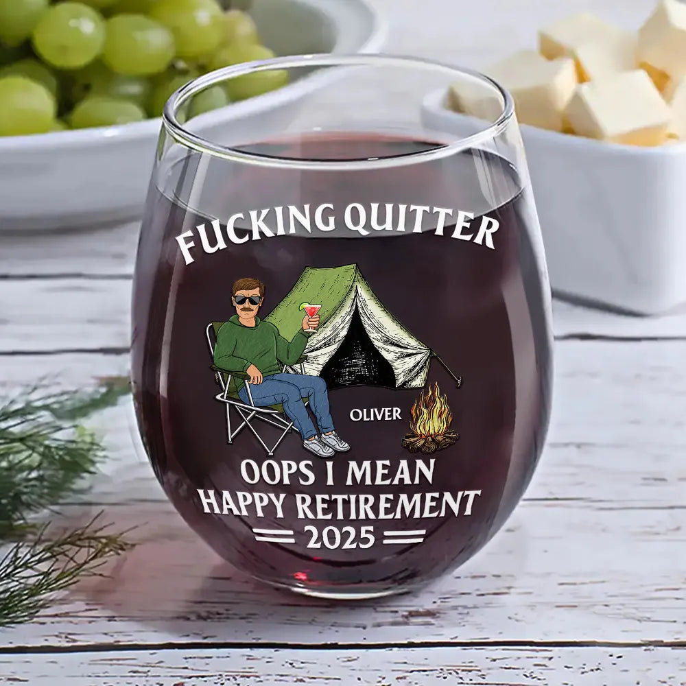 Oops I Mean Happy Retirement Camping - Personalized Stemless Wine Glass