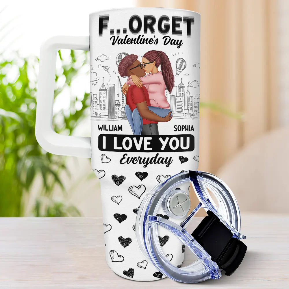 Gift For Couples, Gift For Husband, Gift For Wife - Forget Holiday I Love You Everyday Kissing Couple - Personalized 40oz Tumbler With Straw
