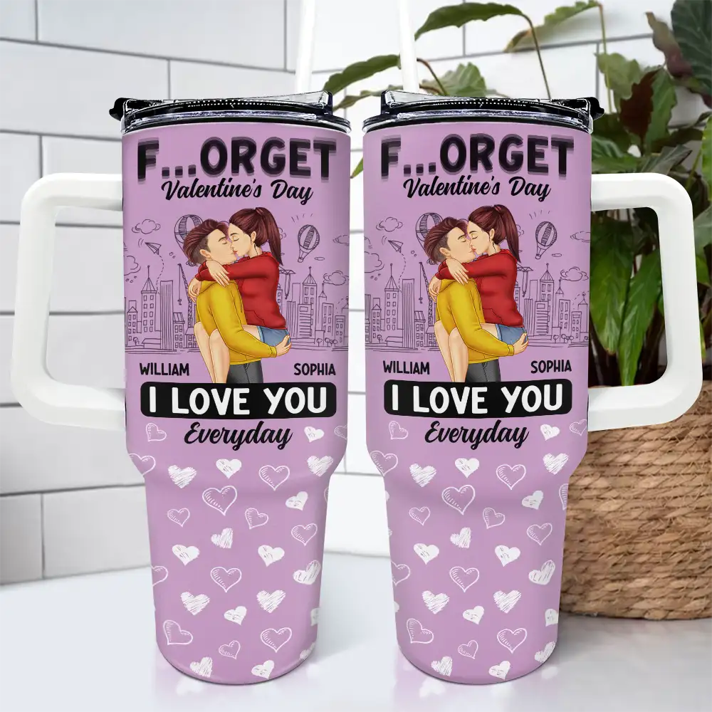 Gift For Couples, Gift For Husband, Gift For Wife - Forget Holiday I Love You Everyday Kissing Couple - Personalized 40oz Tumbler With Straw
