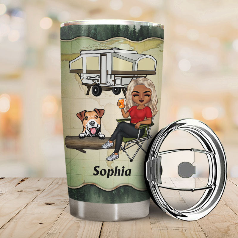 A Girl Her Dog & Her Camper Forest - Camping Gift - Personalized Custom Tumbler