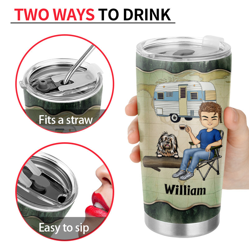 A Girl Her Dog & Her Camper Forest - Camping Gift - Personalized Custom Tumbler