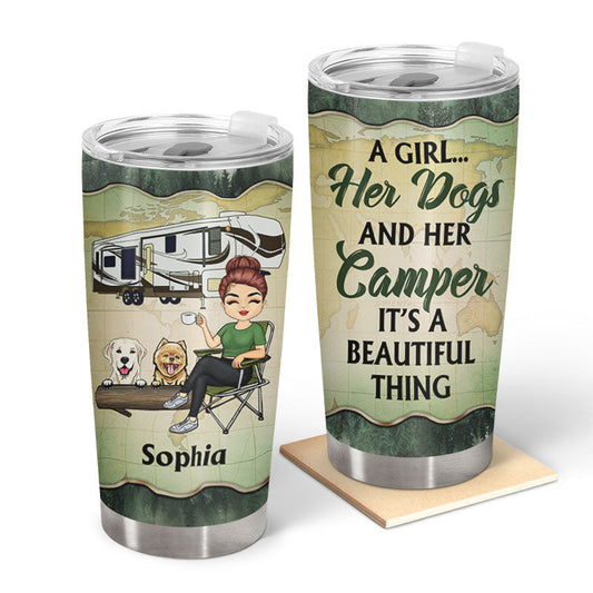 A Girl Her Dog & Her Camper Forest - Camping Gift - Personalized Custom Tumbler