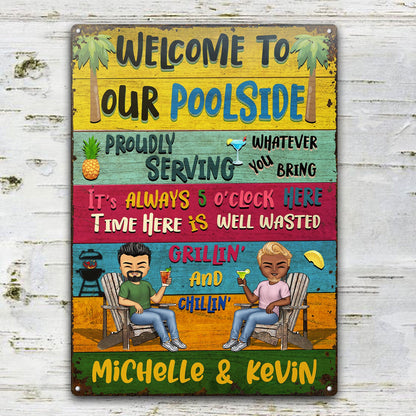 Patio Welcome Grilling Proudly Serving Whatever You Bring - Backyard Sign - Personalized Custom Classic Metal Signs