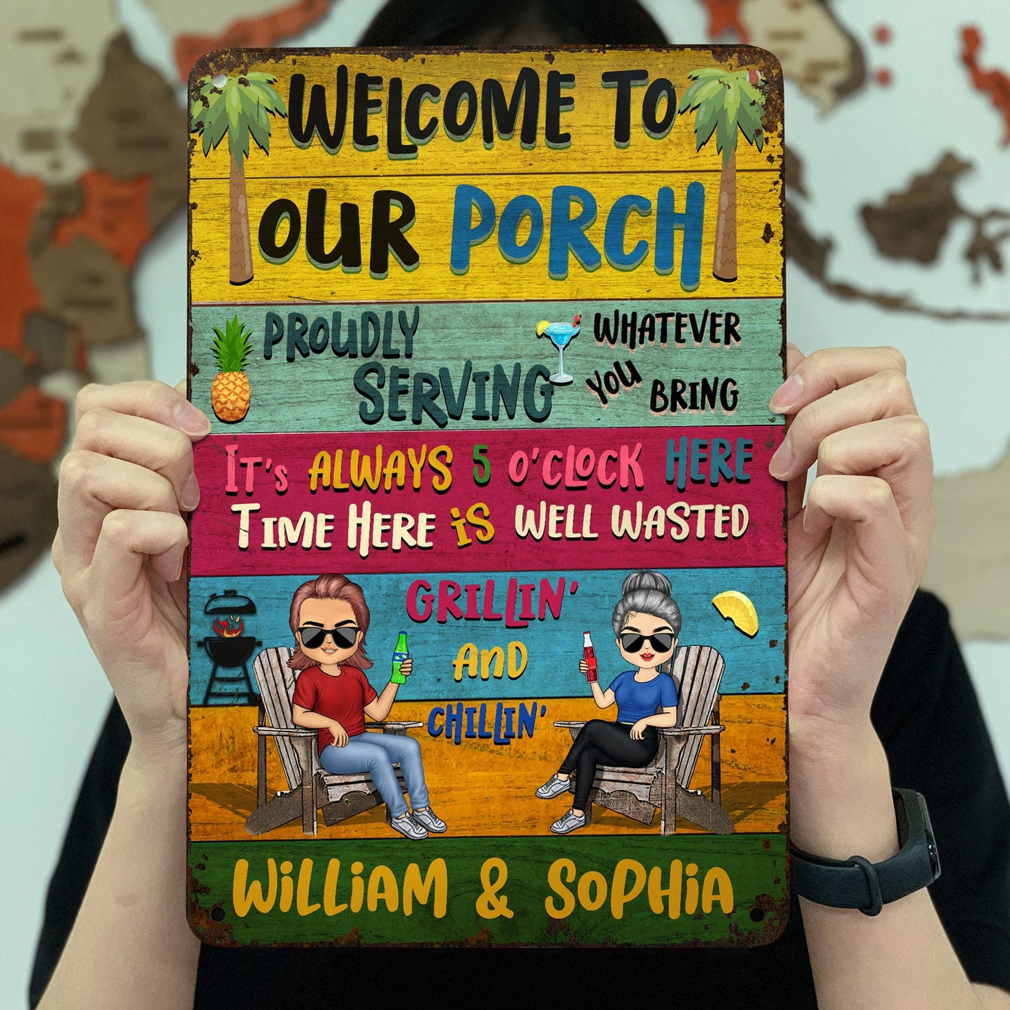 Patio Welcome Grilling Proudly Serving Whatever You Bring - Backyard Sign - Personalized Custom Classic Metal Signs