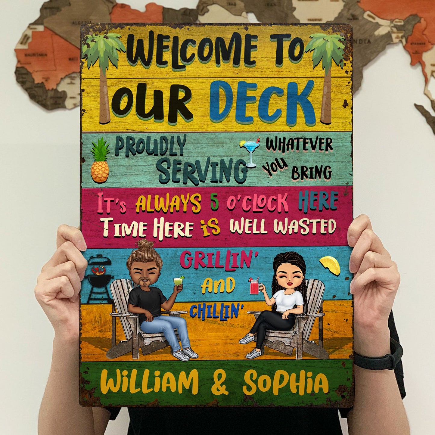 Patio Welcome Grilling Proudly Serving Whatever You Bring - Backyard Sign - Personalized Custom Classic Metal Signs