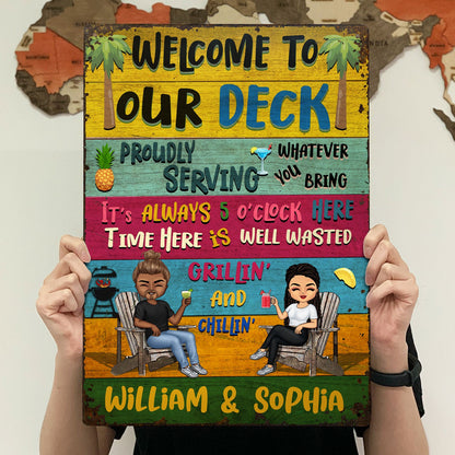 Patio Welcome Grilling Proudly Serving Whatever You Bring - Backyard Sign - Personalized Custom Classic Metal Signs