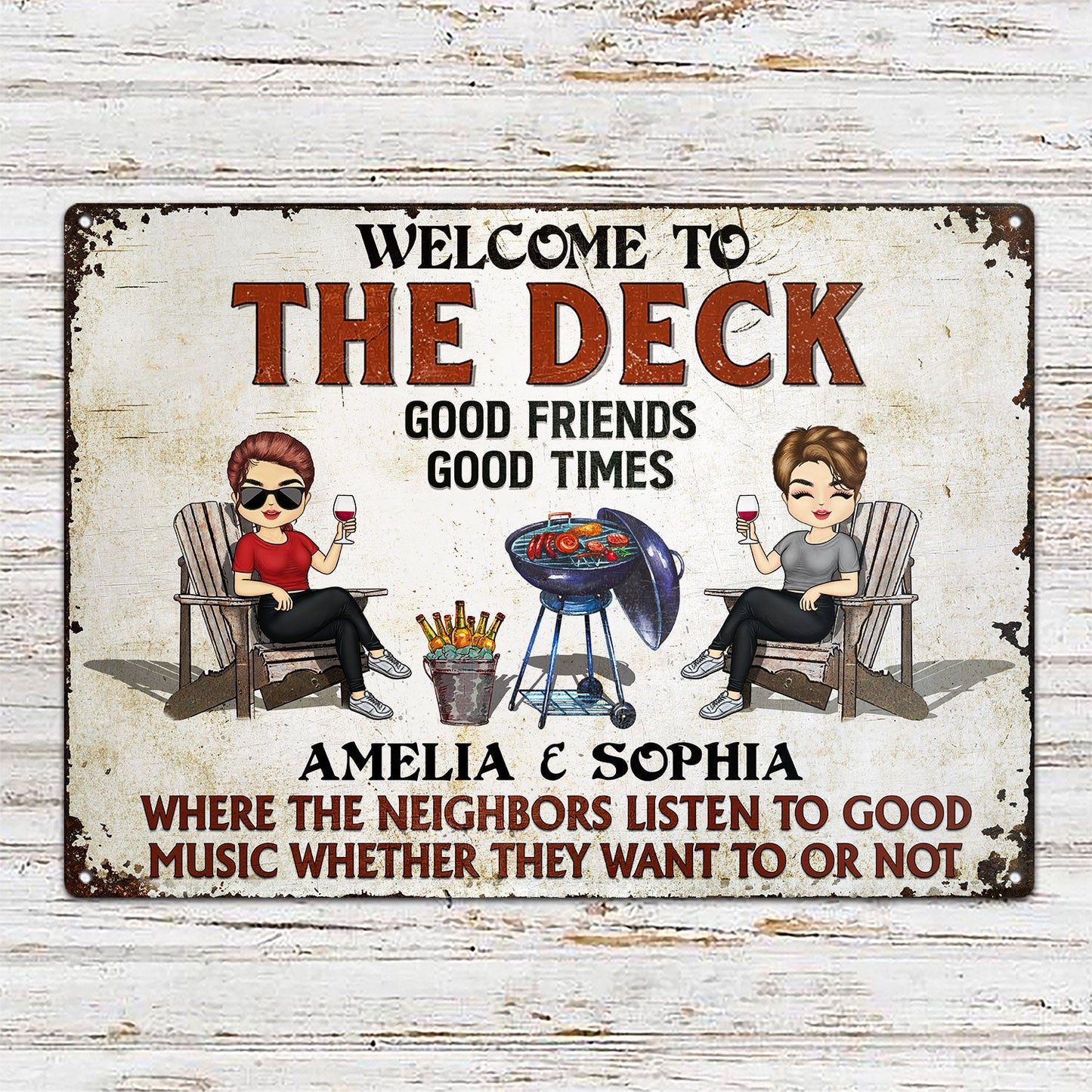 Patio Grilling Listen To The Good Music - Backyard Sign - Personalized Custom Classic Metal Signs