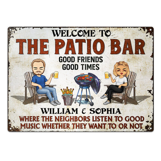 Patio Grilling Listen To The Good Music - Backyard Sign - Personalized Custom Classic Metal Signs