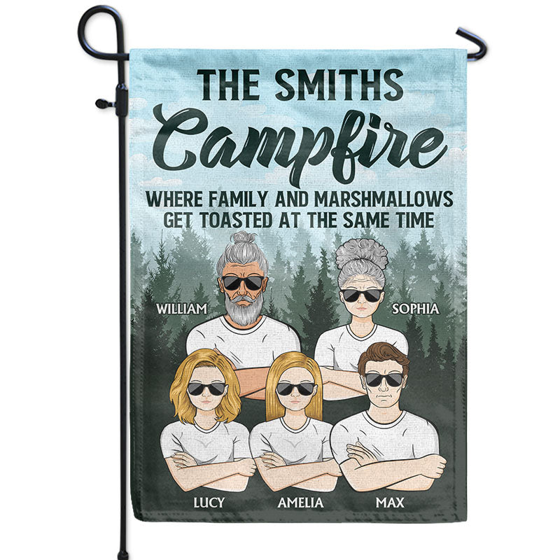 Campfire Family And Marshmallows Get Toasted Camping - Gift For Family - Personalized Custom Flag