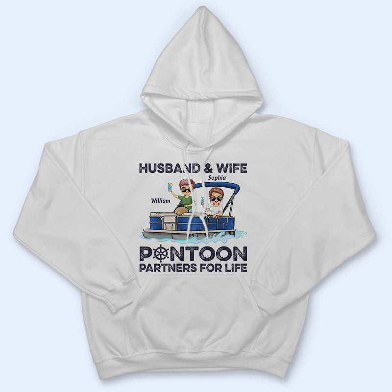 Husband & Wife Pontoon Partners For Life - Couple Gift - Custom T Shirt