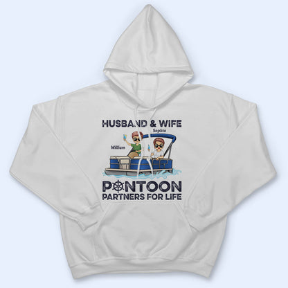 Husband & Wife Pontoon Partners For Life - Couple Gift - Custom T Shirt