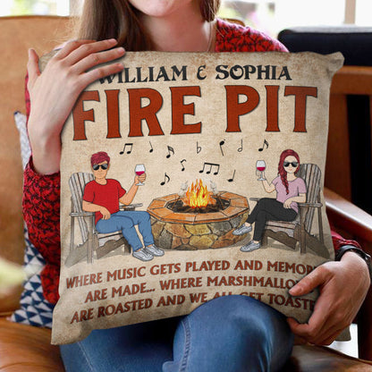 Fire Pit Where Music Gets Played Husband Wife Camping Couple - Personalized Custom Pillow