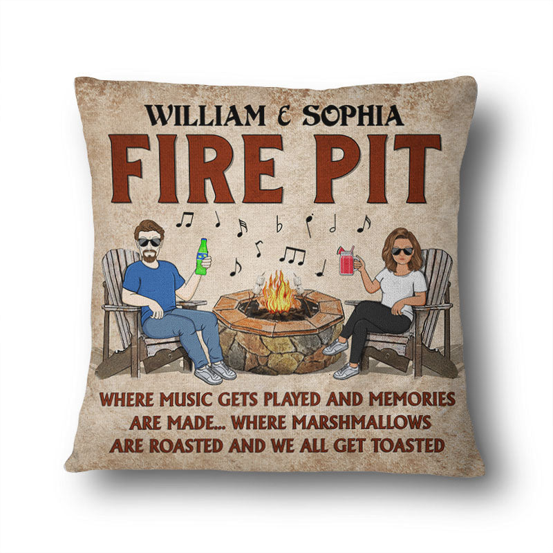 Fire Pit Where Music Gets Played Husband Wife Camping Couple - Personalized Custom Pillow