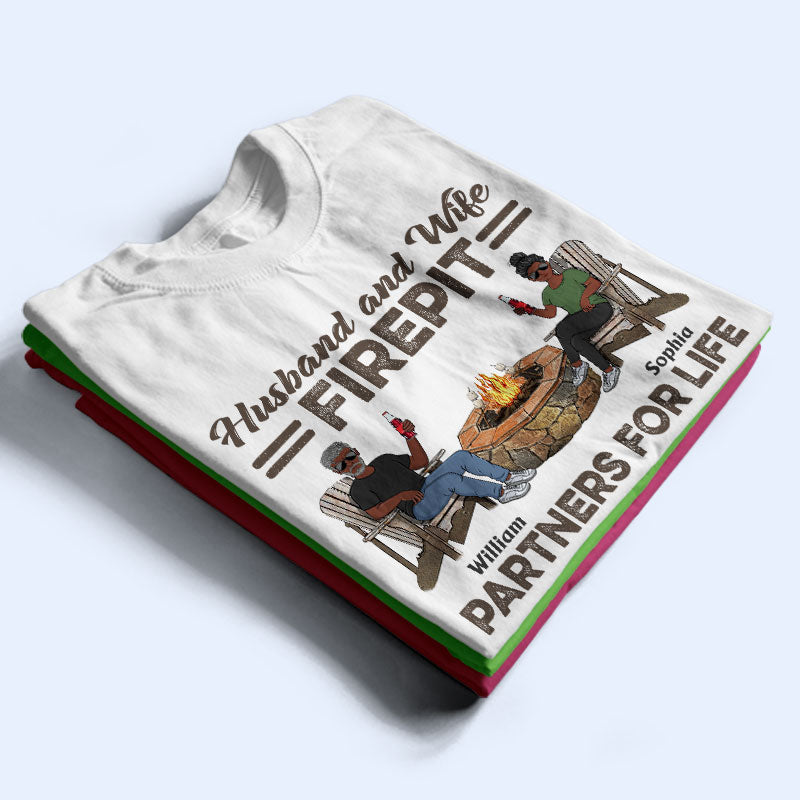 Firepit Partners For Life Husband Wife Camping Couple - Personalized Custom T Shirt