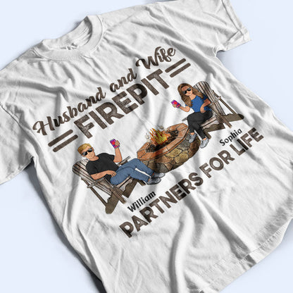 Firepit Partners For Life Husband Wife Camping Couple - Personalized Custom T Shirt