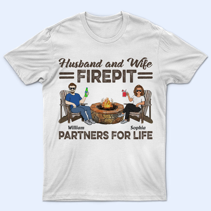 Firepit Partners For Life Husband Wife Camping Couple - Personalized Custom T Shirt