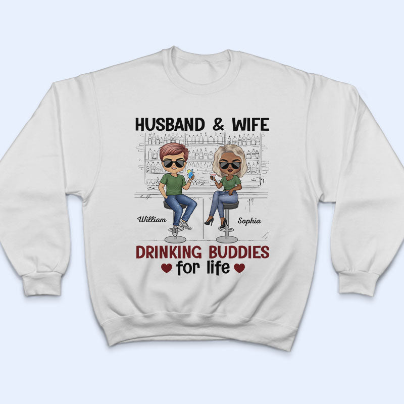 Husband And Wife Drinking Buddies For Life Chibi - Married Couple - Personalized Custom T Shirt