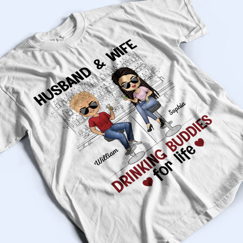 Husband And Wife Drinking Buddies For Life Chibi - Married Couple - Personalized Custom T Shirt