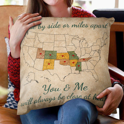 Side By Side Or Miles Apart - Family Gift - Personalized Custom Pillow