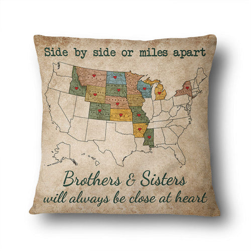 Side By Side Or Miles Apart - Family Gift - Personalized Custom Pillow