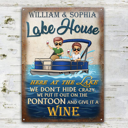 Here At The Lake Pontoon Husband Wife - Couple Gift - Personalized Custom Classic Metal Signs