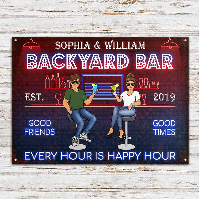 Home Bar Every Hour Is Happy Hour Husband Wife - Couple Gift - Personalized Custom Classic Metal Signs