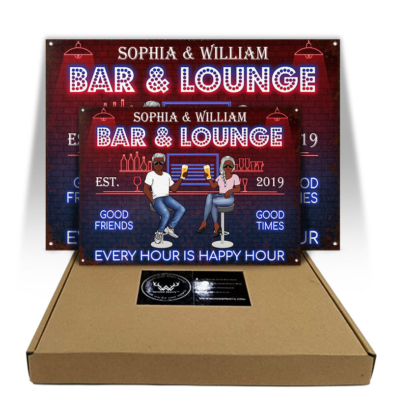 Home Bar Every Hour Is Happy Hour Husband Wife - Couple Gift - Personalized Custom Classic Metal Signs