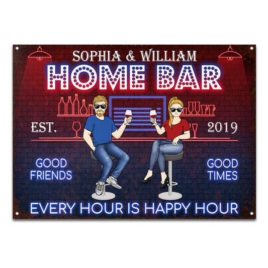 Home Bar Every Hour Is Happy Hour Husband Wife - Couple Gift - Personalized Custom Classic Metal Signs