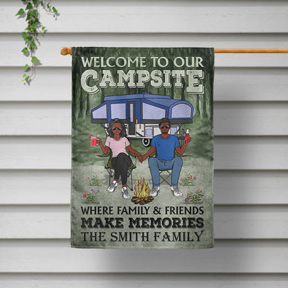 Camping Couple Welcome To Our Campsite - Gift For Couples - Personalized Custom Flag