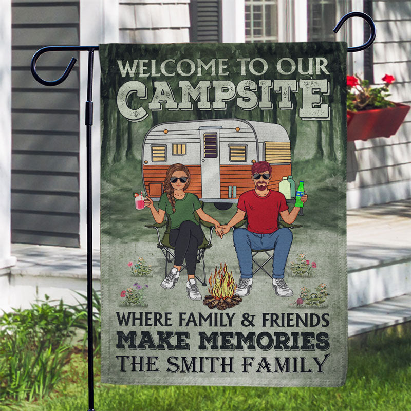 Camping Couple Welcome To Our Campsite - Gift For Couples - Personalized Custom Flag