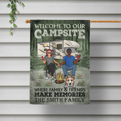 Camping Couple Welcome To Our Campsite - Gift For Dog Lovers - Personalized Custom Flag