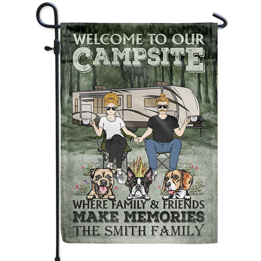 Camping Couple Welcome To Our Campsite - Gift For Dog Lovers - Personalized Custom Flag