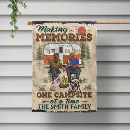 Camping Couple Making Memories One Campsite At A Time - Gift For Dog Lovers - Personalized Custom Flag