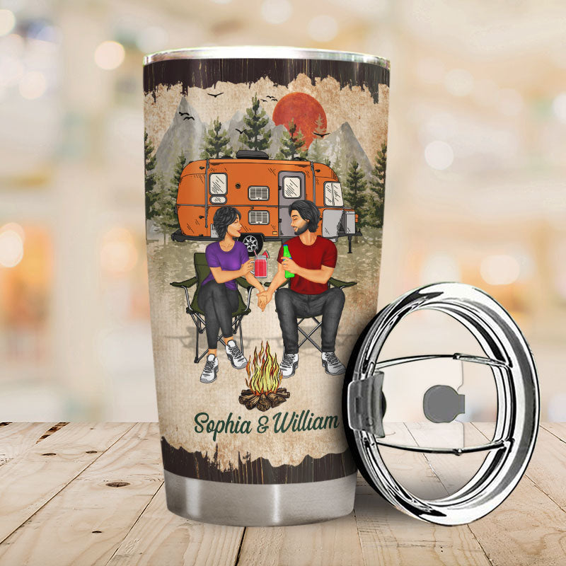 Camping Couple Let's Sit By The Campfire - Gift For Couples - Personalized Custom Tumbler