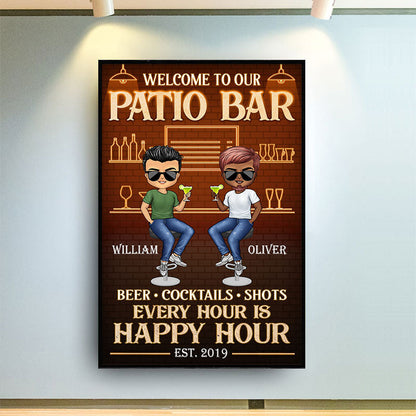 Home Bar Every Hour Is Happy Hour Chibi Husband Wife - Couple Gift - Personalized Custom Poster