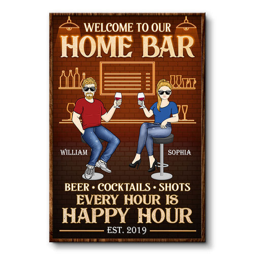 Home Bar Every Hour Is Happy Hour Husband Wife - Couple Gift - Personalized Custom Poster