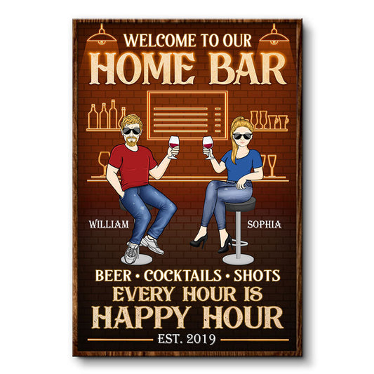 Home Bar Every Hour Is Happy Hour Husband Wife - Couple Gift - Personalized Custom Poster
