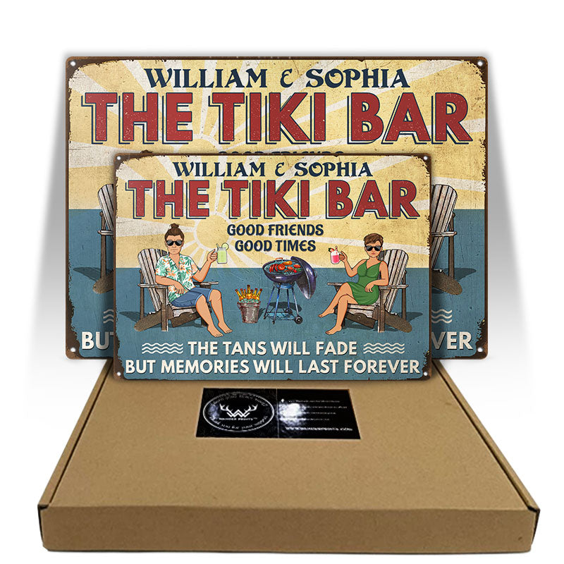 Poolside Grilling The Tans Will Fade Couple Husband Wife - Backyard Sign - Personalized Custom Classic Metal Signs