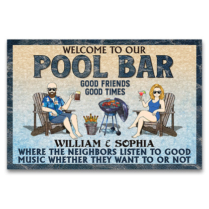 Poolside Grilling Listen To The Good Music Couple Husband Wife - Personalized Custom Doormat