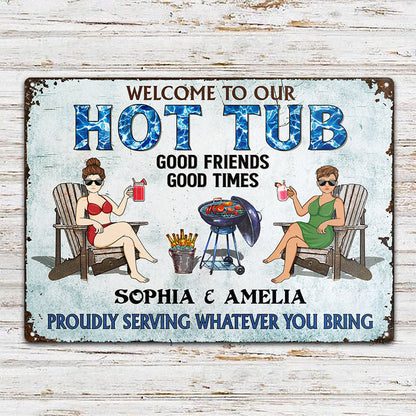 Poolside Grilling Listen To The Good Music Couple Husband Wife Pride - Backyard Sign - Personalized Custom Classic Metal Signs