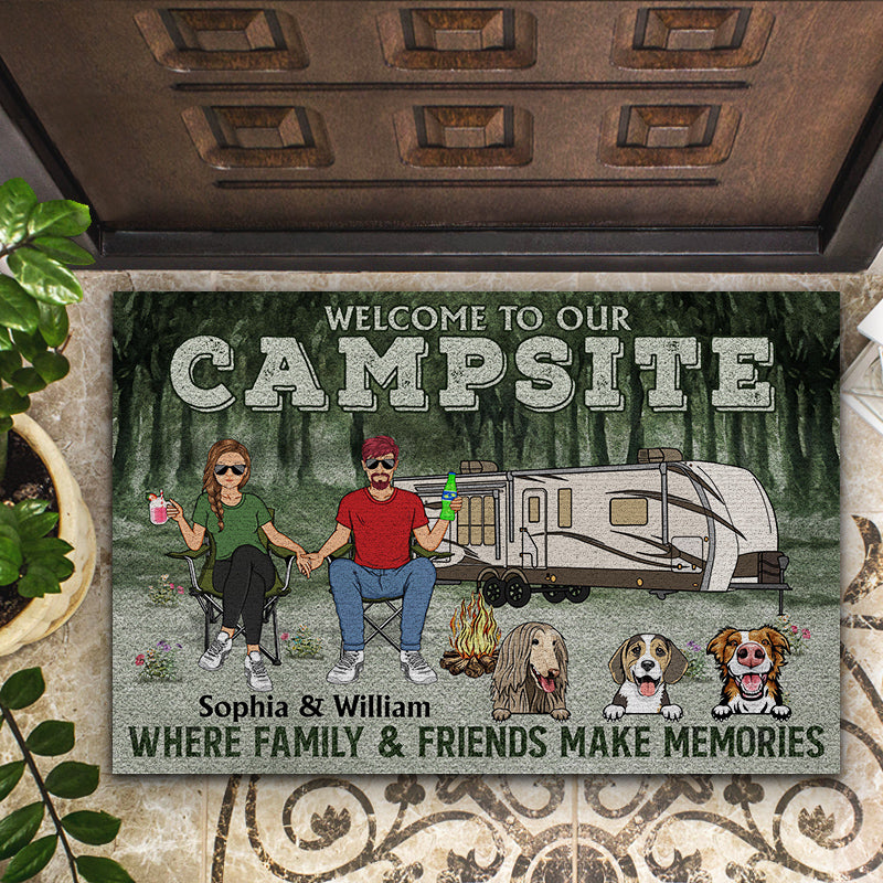 Camping Couple Welcome To Our Campsite - Gift For Dog Lovers - Personalized Custom Doormat