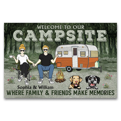 Camping Couple Welcome To Our Campsite - Gift For Dog Lovers - Personalized Custom Doormat
